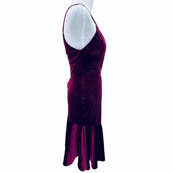 Yoana Baraschi Y2k Velvet Bodycon Fishtail V Neck Dress Womens Size 8 Burgundy - Picture 4 of 14